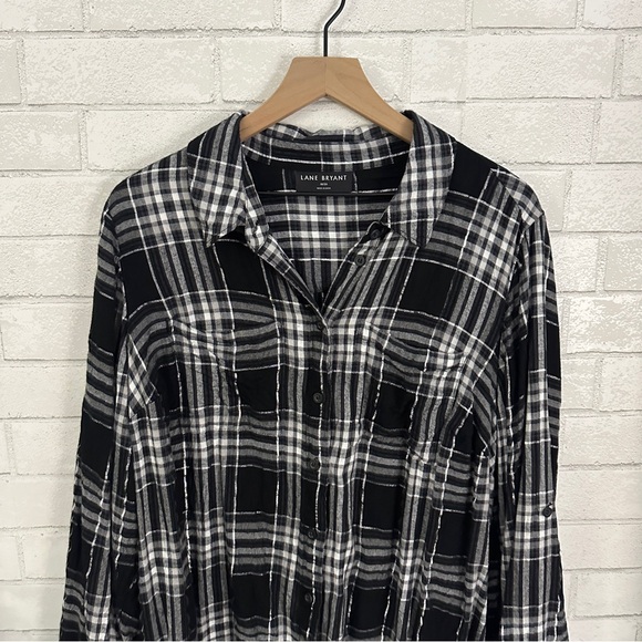 LANE BRYANT Black & White Plaid Flannel Shirt - Picture 2 of 10